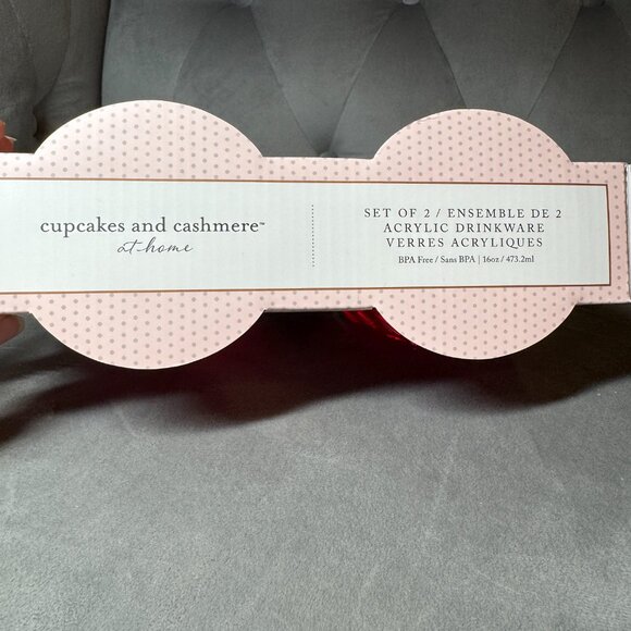 Cupcakes and Cashmere Valentine’s Day Pink Bow 16 Oz Acrylic‎ Tumblers Set 2 NWT - Picture 3 of 4